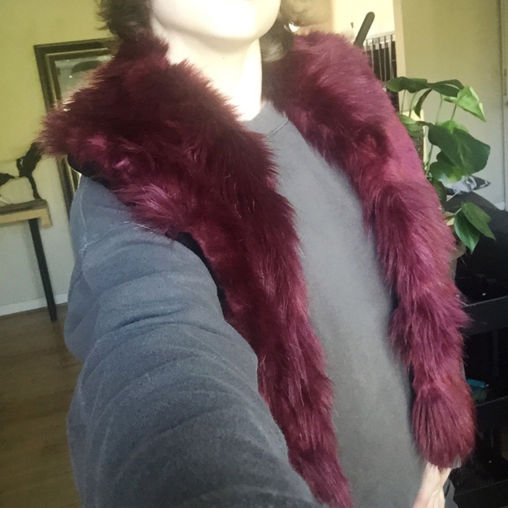 SOLD - NASTY GAL DARK RED FAUX FUR WRAP